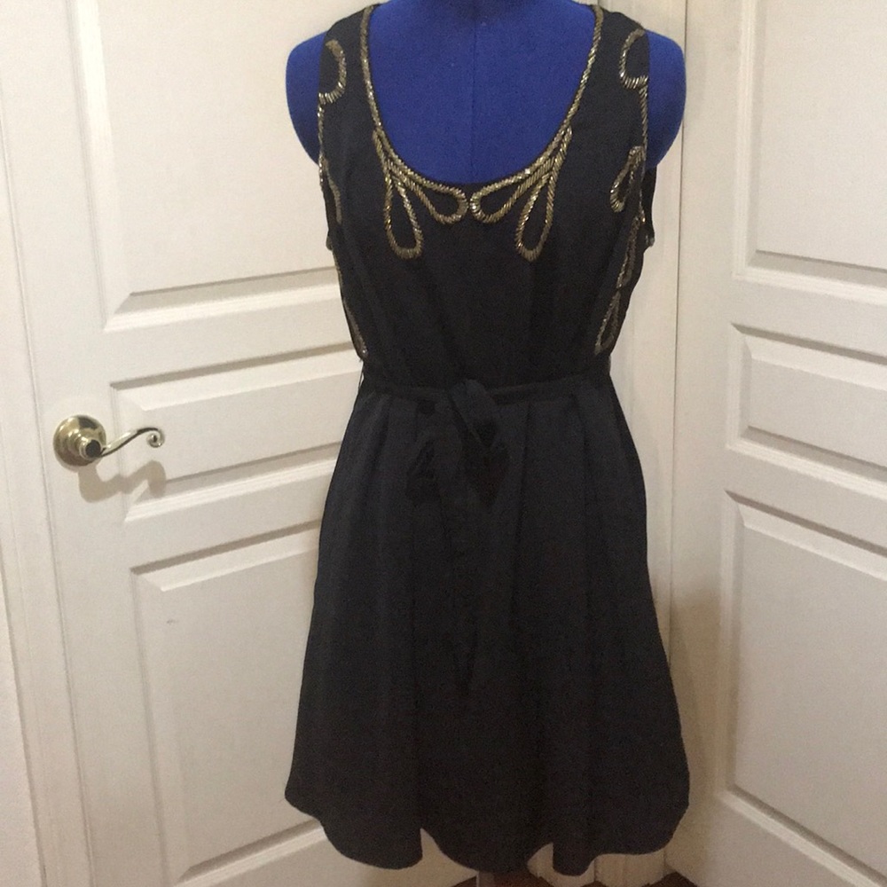 Black Dress Gold Beaded Detailing by Ark & Co Sz M